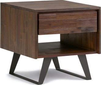 Simpli Home Lowry Solid Acacia Wood & Metal 22In Square Modern Industrial End Side Table