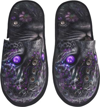 Generic Slippers Purple-Eyed Flower Leopard Lightweight Fleece Slippers Warm Anti-Slide Slipper For Ladies Guest Room Home M