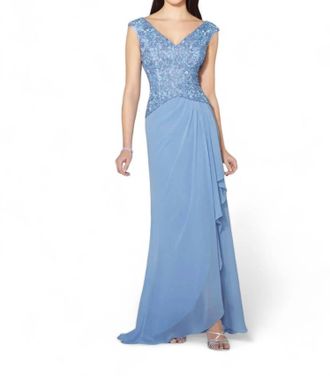Cameron Blake Chiffon Slim A-Line Gown In Periwinkle Blue