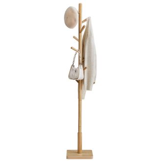 Songmics Vasagle Attaccapanni, Appendiabiti Da Terra In Legno, 8 Ganci, Per Cappotti Cappelli Borse, Per Ingresso, Ganci E Palo In Legno Di Gomma, Beige Natura