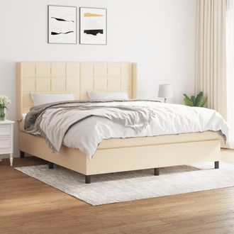 vidaXL Vidaxl - Cama Box Spring Con Colch&oacute;n Tela Color Crema 160x200 Cm