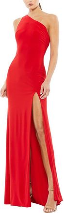 Mac Duggal Jersey One-Shoulder Draped Back Gown