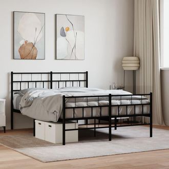vidaXL Vidaxl - Estructura Cama Sin Colch&oacute;n Con Estribo Metal Negro 140x190 Cm