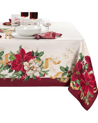 Elrene Poinsettia Garlands Engineered Tablecloth