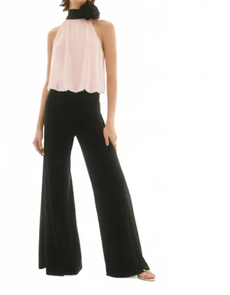 Joseph Ribkoff Shyla Silky Knit And Chiffon Wide Leg Jumpsuit In Black