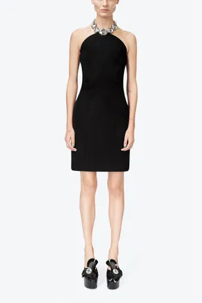 Area Crystal Halter Dress In Black