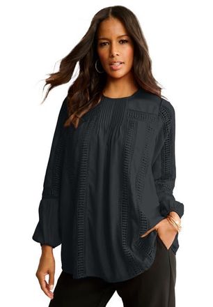 Roaman's Lace-Trim Blouson-Sleeve Top in Black at Nordstrom, Size 12