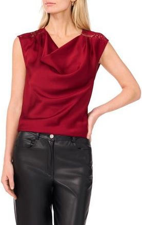 Vince Camuto Lace Trim Cowl Neck Sleeveless Top in Crimson at Nordstrom Rack, Size Small