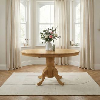 Furniturebox Padstow Rustic Farmhouse Extending Solid Wood Dining Table in Light Oak
