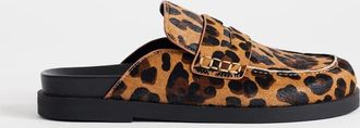 Topshop Addie - Sabot stile mocassini in vera pelle cavallino con stampa leopardata-Marrone