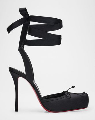 Christian Louboutin 100mm Cassia Silk Ankle-Tie Ballerina Pumps