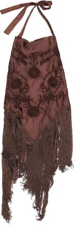 Bimba & Lola Polotop met geborduurde bloemen en franje - Bruin