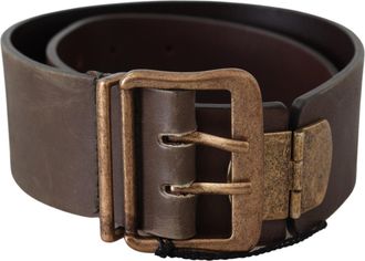 Ermanno Scervino Bruine Leren Brede Bronzen Gesp Tailleband