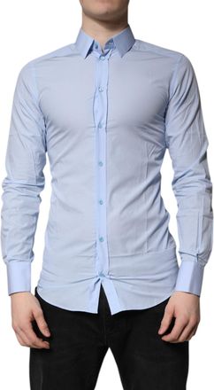 Dolce & Gabbana Mens Light Blue Cotton Gold Dress Formal Shirt