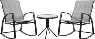 OUTSUNNY 3 Pieces Outdoor Rocking Chairs Set with TempeGlass Table for Garden