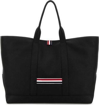 Thom Browne Black Leather Shopping Bag