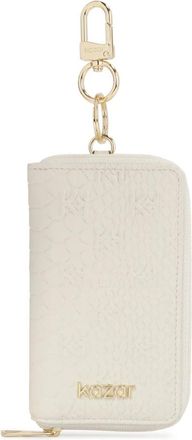Kazar Witte leren kaarthouder met reli&euml;f motief - Dames - Sleutelhangers & Tashangers - Wit - ONE Size - Leer - Accessoires
