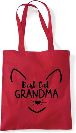 Miammo Best cat Grandma pet quote [Grandparents collection] tote shopping bag - Red
