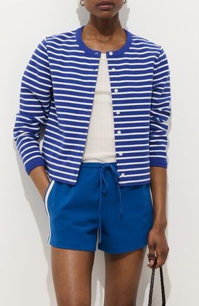 Alex Mill Coco Stripe Crewneck Cardigan in Blue/ivory at Nordstrom, Size X-Large