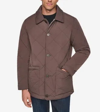 Cole Haan Mens Reversible Plaid Quilted Barn Jacket - Brown Size Medium