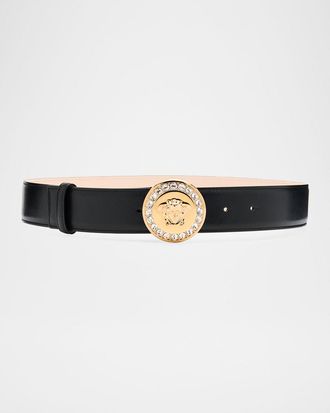 Versace La Medusa Embellished Leather Belt