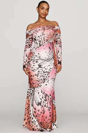 AFRM Long-Sleeve Off-The-Shoulder Mesh Maxi Dress