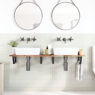 Berkfield Home Elegant Basin Shelf Wall Mounted Steel & Solid Wood Acacia in Brown