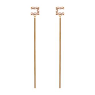 Elisabetta Franchi Oorbellen met hanger- logo en strass steentjes - Dames - Oorbellen - Geel - ONE Size - Accessoires