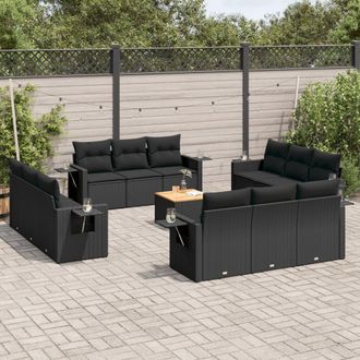 vidaXL Set De Sof&aacute;s De Jard&iacute;n Y Cojines 13 Pzas Rat&aacute;n Sint&eacute;tico Negro Vidaxl