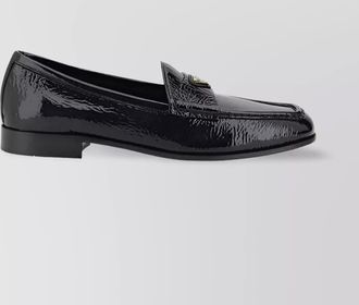 Prada crinkle-effect leather logoed loafers