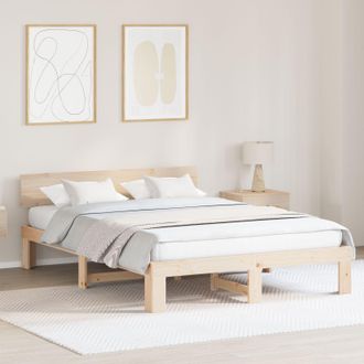Berkfield Home Bed Frame with Headboard 160x200 cm Solid Pine Wood in Beige