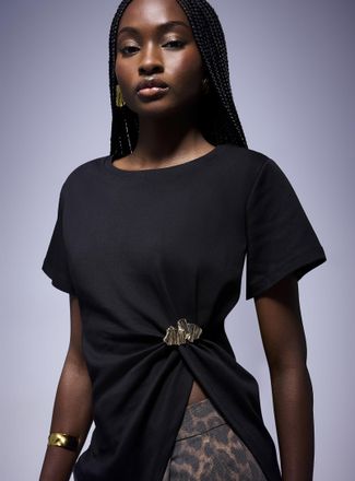 Icone Womens Metallic pin draped T-shirt