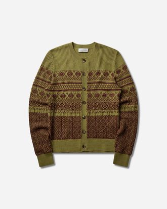 Dries Van Noten Men s Jacquard Wool Cardigan Olive