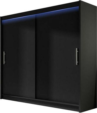 Mirjan24 Mobilier1 - Armario Closico 100, Negro, 215x180x58cm, Puertas de armario: Correderas, Número de estantes: 0, led