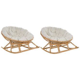 Beliani Conjunto De 2 Sillas Mecedoras Boho Rat&aacute;n Beige Claro Cojines Tela Algod&oacute;n Resistencia Media Interior Natural Orvieto