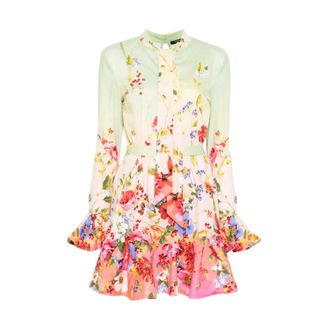 Roberto Cavalli Short Dresses, female, Multicolor, Size: S Floral Ruffled Mini Dress