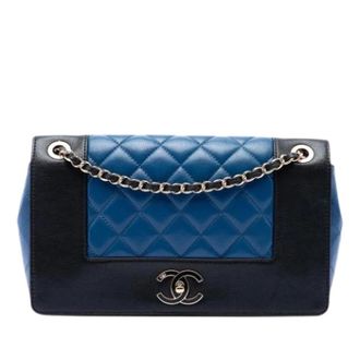 Chanel Pre-owned Double Flap Crossbody Bag - Dames - Pre-owned - Blauw - Maat: ONE Size Leer