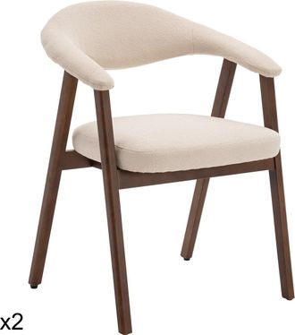 Happy Garden Pack de 2 sillas de madera oscura y tejido boucl&eacute; beige