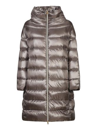 Herno matilde Grey Down Jacket With Mock Neck And Two Front Welt Pockets With Button In Tech Fabric Woman