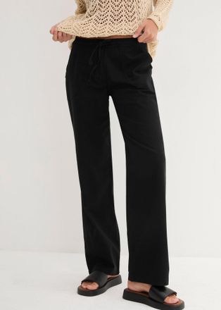 Bonprix Leinenhose BONPRIX, Damen, Gr. 44, N-Gr, schwarz, Web, Obermaterial: 55% Leinen, 45% Baumwolle, unifarben, loose fit lang, Hosen Leinenhose, Loose Fit