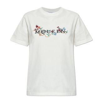 Alexander McQueen Alexander McQueen, T-Shirts, female, White, Size: XS Floral McQueen Logo T-shirt