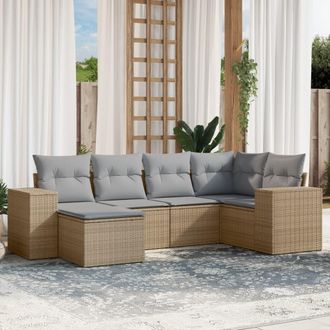 vidaXL Juego De Sof&aacute;s Jard&iacute;n Con Cojines 6 Pzas Rat&aacute;n Sint&eacute;tico Beige Vidaxl