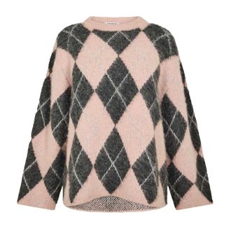 Edited Dames-trui met argylepatroon en verlaagde schouders (Roze/Zwart)