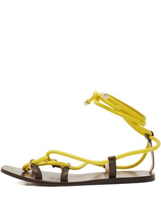 Jimmy Choo London Aziza ankle-wrap sandals - women - Fabric/Calf Leather/Calf Leather/Calf Leather - 39.5 - Yellow