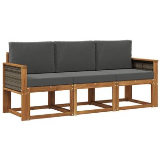 vidaXL Conjunto De Sof&aacute;s De Exterior 3 Pcs Natural Y Antracita Vidaxl
