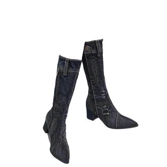 Generic Womens Denim Shoes Boots Autumn And Winter Boots Zipper Sleeve Boots Mid Heel