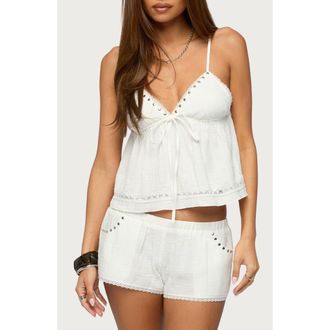 Edikted Kaydee Studded Textured Woven Camisole in White at Nordstrom, Size X-Small