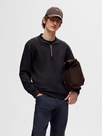 Selected Sweatshirt SELECTED SLHEMANUEL SOFT ZIP HIGH NECK SWEAT NOOS, Herren, Gr. XXL, schwarz, Sweatware, Obermaterial: 77% Viskose, 18% Polyester, 5% Elasth