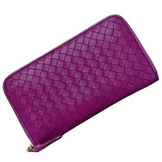 Bottega Veneta Pre-owned Lederen Portemonnee - Dames - Pre-owned - Paars - Maat: ONE Size Leer