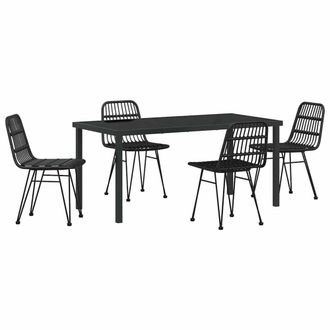 Berkfield Home 5 Piece Garden Dining Set Black Poly Rattan